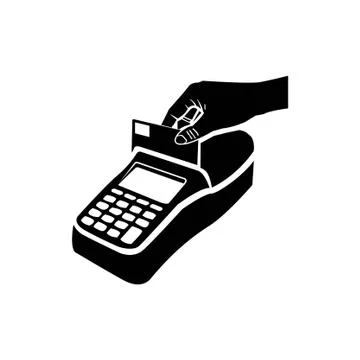 Hand inserting credit card to a POS terminal, entering pin code and printing  Stock-Illustration