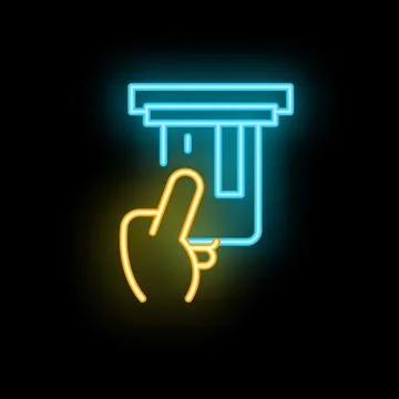 Hand inserting credit card in pos terminal neon sign Stock Illustration