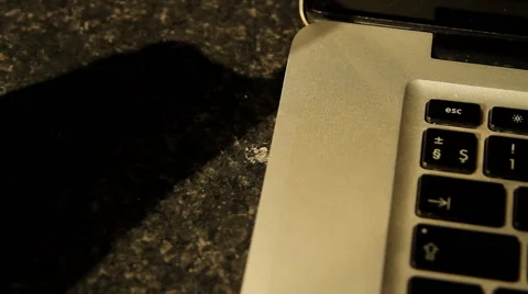 Hand Inserting Ethernet Cable Into Laptop, Media, Technology, Energy, High Angle Vídeo Stock 42848834