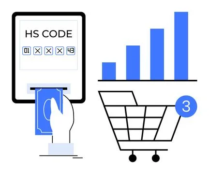 Hand inserting money into slot machine next to shopping cart and bar graph .. Stock Illustration