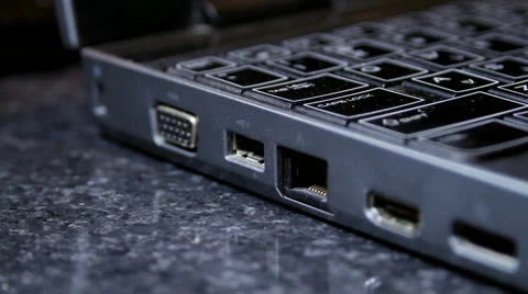 Hand Inserting USB Cable Into Laptop, Media, Technology, Storage Side Shot Stock-Footage 41990368