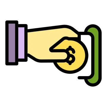 Hand inserts a coin icon color outline vector Stock Illustration