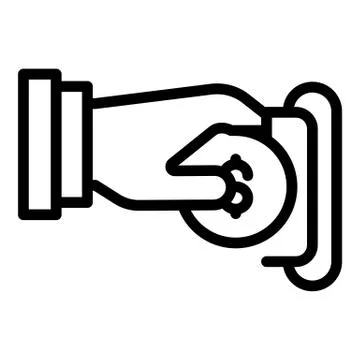 Hand inserts a coin icon, outline style Stock Illustration