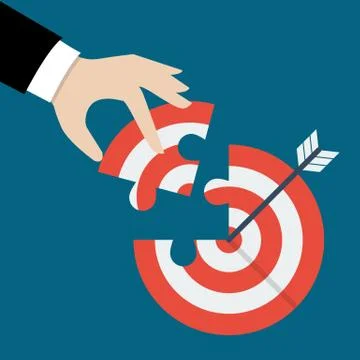 Hand inserts the missing puzzle in target Stock Illustration
