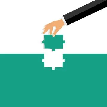 The hand inserts a puzzle. A hand with a puzzle inserts it into the hole. Stock Illustration