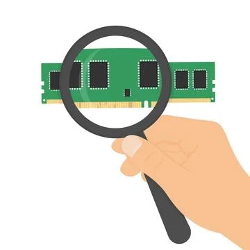 Hand Inspecting RAM Stick Broken Contacts with Magnifying Glass Stock Illustration