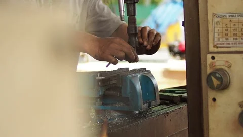 Hand installation drilling machine in the workshop3 Stock Footage 136867926