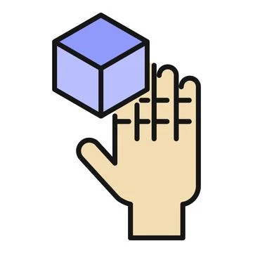 Hand interacting with cube in virtual reality environment Stock Illustration