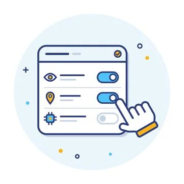 Hand Interacting With Digital Privacy Settings Interface Toggle Switches Stock Illustration