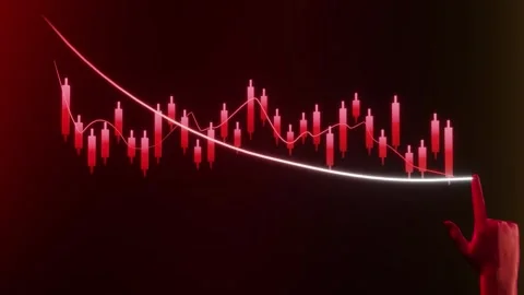 Hand Interacting with Falling Stock Market Chart on Digital Screen Stock Footage 339640245