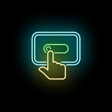 Hand interacting with glowing neon toggle button interface 库存插图