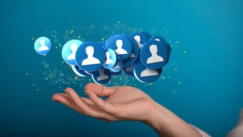 Hand interacting with many of online users connected, 3d render Stock Photos