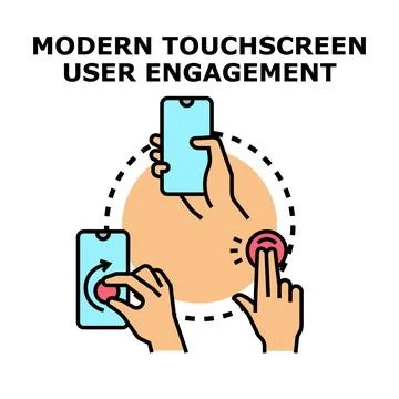 Hand interacting mobile phone device touchscreen gestures Stock Illustration