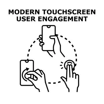 Hand interacting mobile phone device touchscreen gestures Stock Illustration