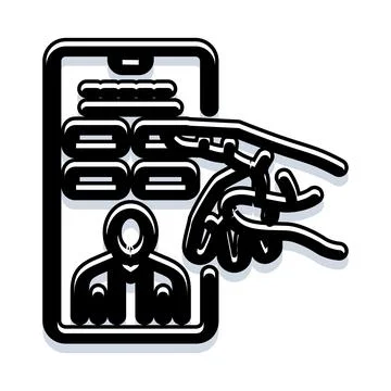 Hand interacting with online learning mobile application Illustrazione stock