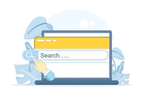 Hand interacting with a search bar using touch gestures Stock Illustration