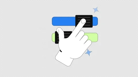 Hand interacting with sliders toggles 2D onboarding ui animation Stock Footage 308447045