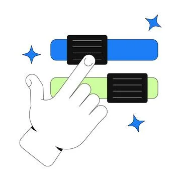 Hand interacting with sliders toggles 2D onboarding ui illustration Illustrazione stock