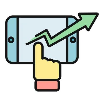 Hand interacting with tablet displaying financial growth chart Stock Illustration