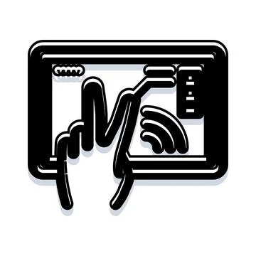 Hand interacting with tablet touchscreen using wireless technology Illustrazione stock