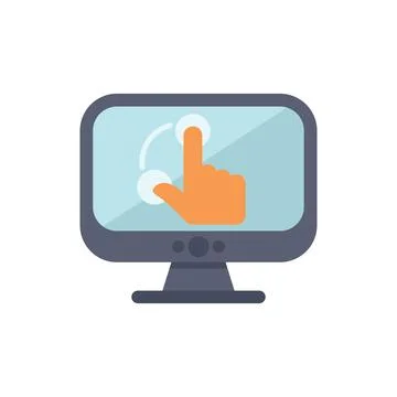 Hand interacting with touch screen computer monitor displaying rotating circular Illustrazione stock