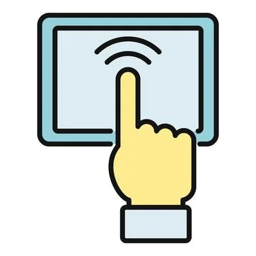 Hand interacting with a touchscreen device tapping sending signal Stock Illustration