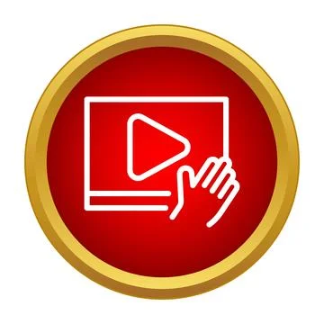 Hand interacting with video player screen button icon 스톡 일러스트