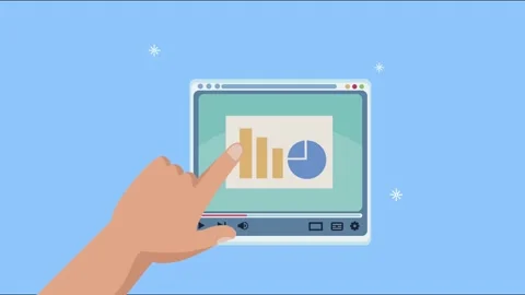 Hand interacting with video player showing business analytics chart and pie.. Stock Footage 334092337