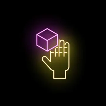 Hand interacting with virtual reality cube in neon light イラスト素材