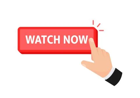 Hand interacting with a Watch Now button, depicting immediate access to video Illustrazione stock