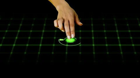 Hand on Interactive Touchscreen Table  In The Dark.  스톡 동영상 120624755