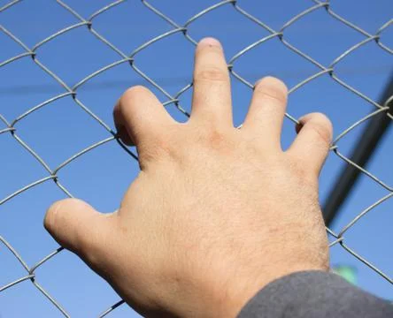 Hand on an iron grid Foto stock