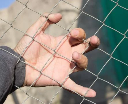 Hand on an iron grid Foto stock