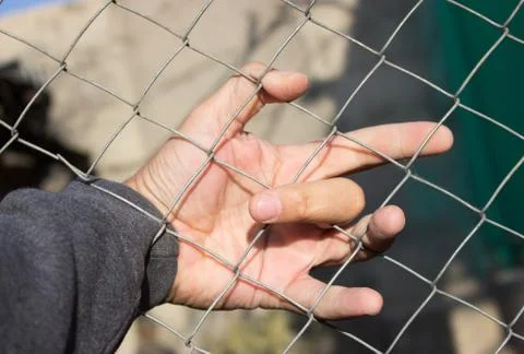 Hand on an iron grid Foto stock
