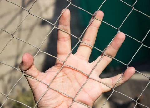Hand on an iron grid Stock Photos