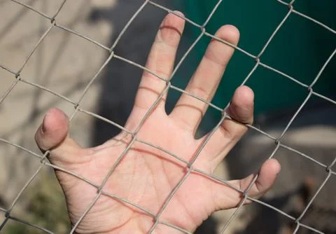 Hand on an iron grid Stock Photos