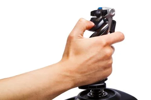 Hand joystick control flight simulator Stock Photos