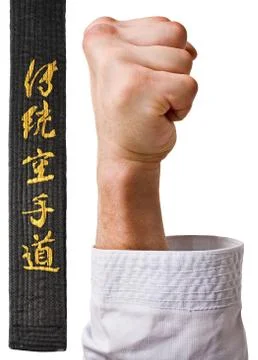 Hand karate master on a white background.character karate.black belt in karat Stock Photos