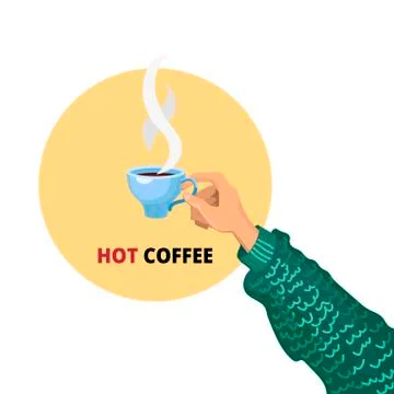 The hand keeps a cup of hot coffee in a jacket Stock Illustration