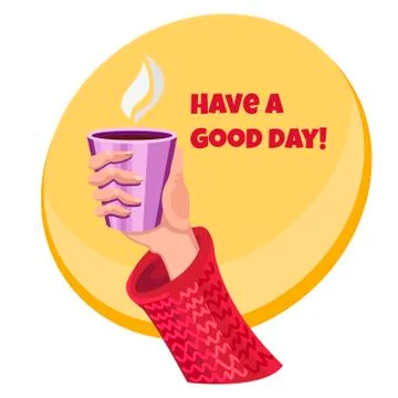 The hand keeps a cup of hot coffee in a red jacket Stock-Illustration