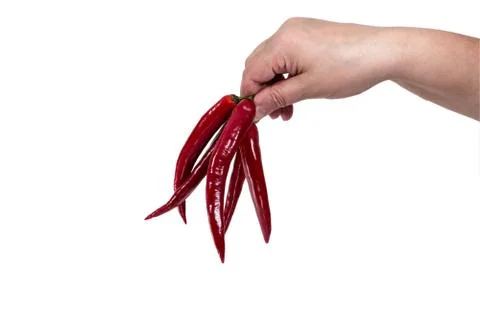 Hand keeps the cut red pepper Stock Photos