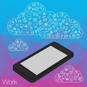 Hand keeps mobile and set icons Stock Illustration