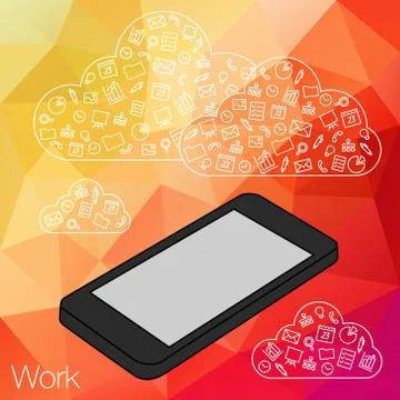 Hand keeps mobile and set icons Stock Illustration
