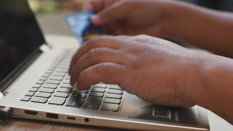 Hand keyboard computer notebook credit card Stock Footage 146321043