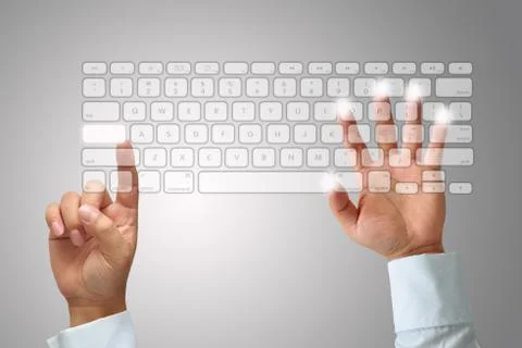 Hand on keyboard Stockfoto's