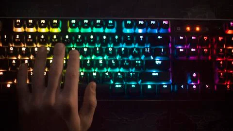 Hand on the keyboard, typing on the keyboard, working at the computer. 스톡 사진