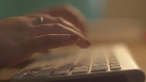 Hand Keyboard Warm Light Close Shot Stock Footage 279592785