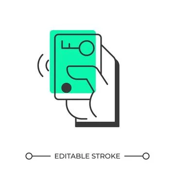 Hand with keycard offset shadow line icon Illustration