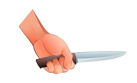 Hand with knife. Blow from below. Object isolated on white background. Funny  Stock Illustration
