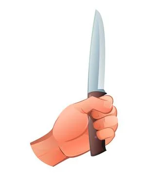 Hand with knife up. Object isolated on white background. Funny cartoon style. Stock Illustration